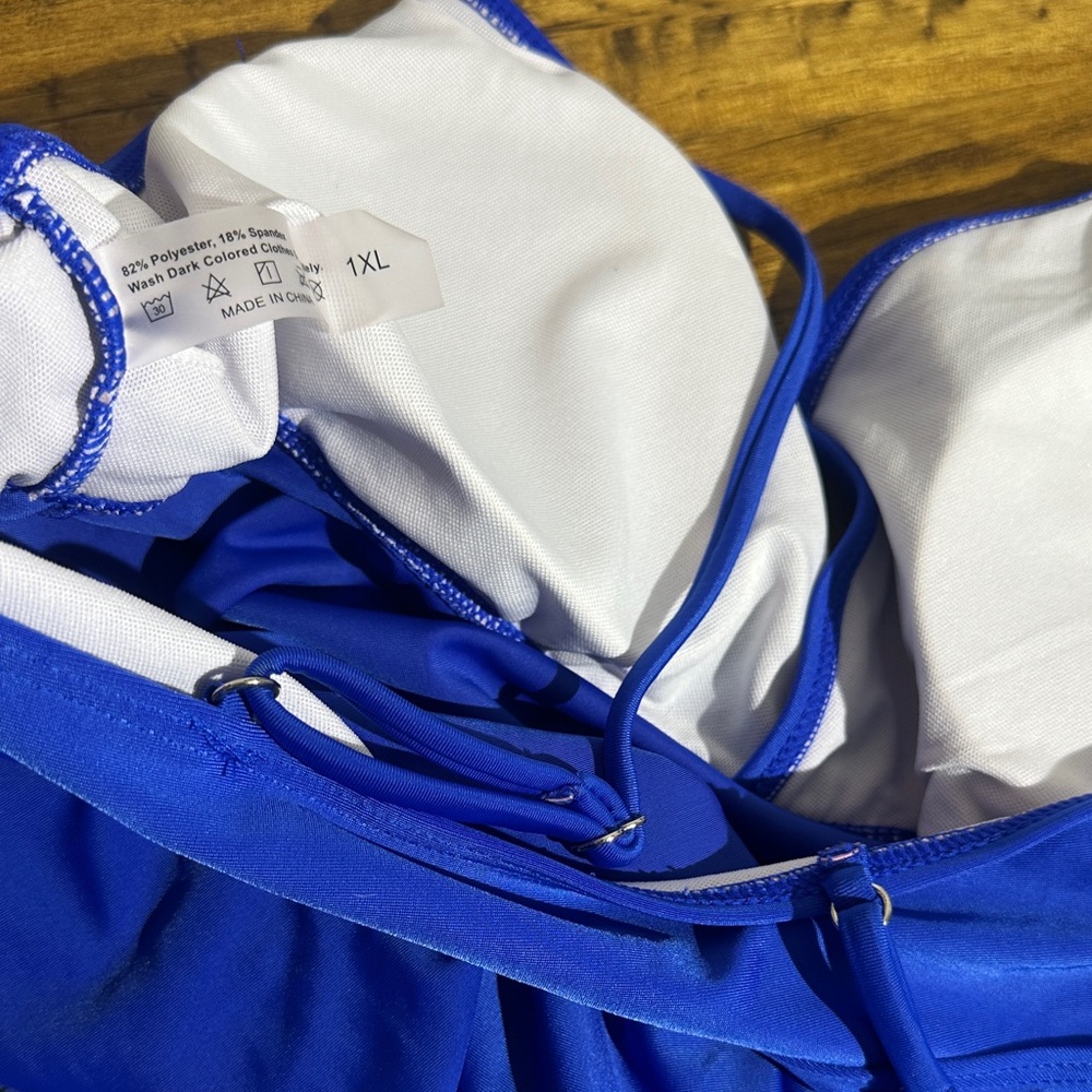 SHEIN Cobalt Blue and White One-Piece Swimsuit - Picture 7 of 9